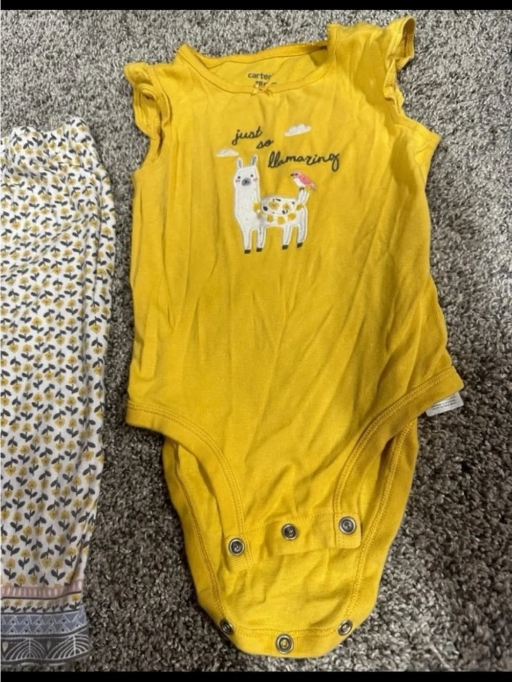 Carter's Yellow Llama Bodysuit with Patterned White & Yellow Leggings
